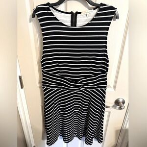 Rewind Striped Sleeveless Round Neck Midi Dress, Black & White, Size XL